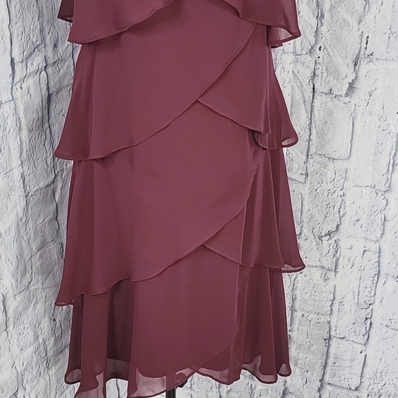 S.L. FASHIONS Wine Sequined and Beaded Ruffled Cut Out Dressy Dress Size 8 - Picture 3 of 9